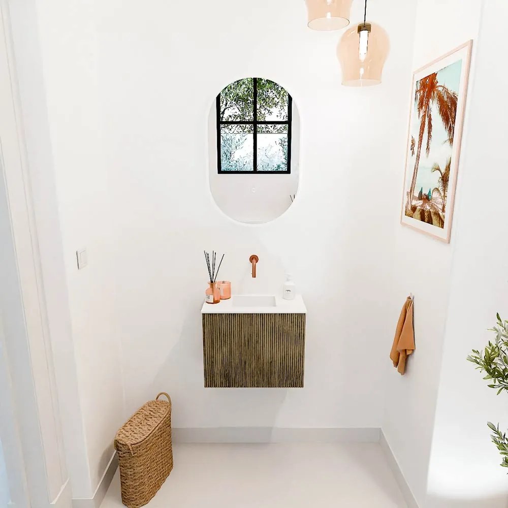 Mondiaz Joya 50cm toiletmeubel dusk met wastafel faye midden zonder kraangat talc