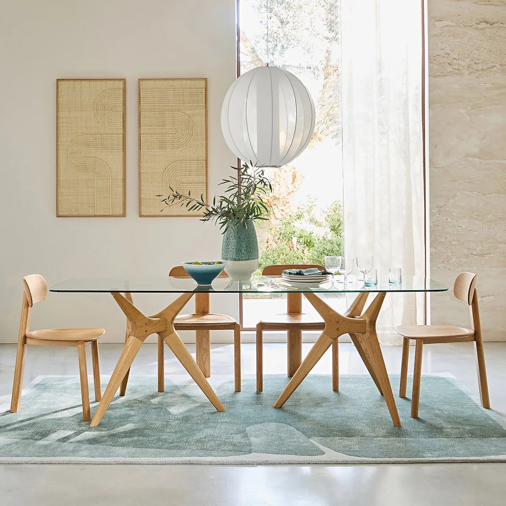 Rechthoekige tafel van glas en eikenhout, Maricielo