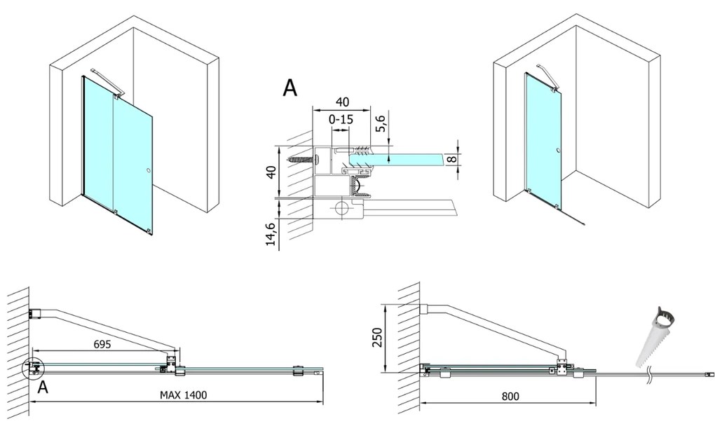 Polysan Modular schuifdeur rollend 140cm chroom