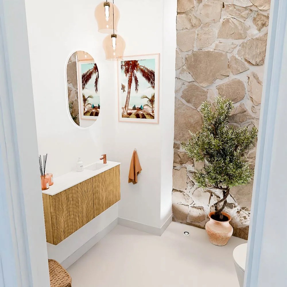 Mondiaz Joya 90cm toiletmeubel oak met wastafel faye rechts 1 kraangat talc