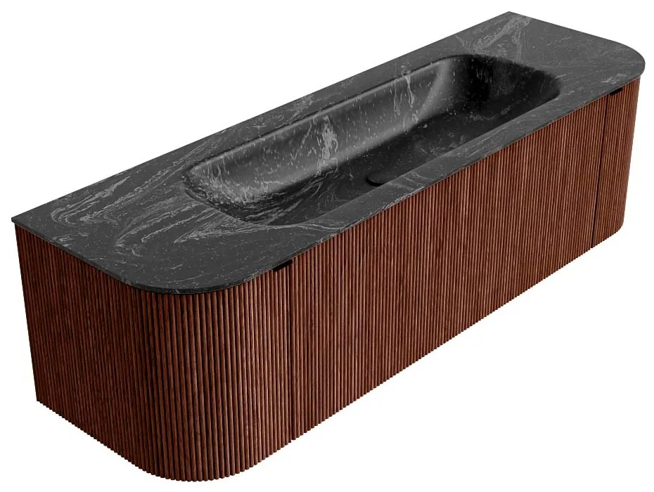 Mondiaz Kurve-dlux 150cm badmeubel ronding links/rechts ruby met 1 lade en 2 deuren en wastafel big medium midden 1 kraangat lava