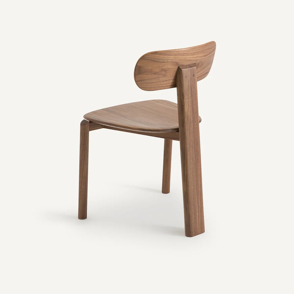 Stoel van notenhout en fineer, 3 poten, MARAIS, ontwerp van Emmanuel Gallina