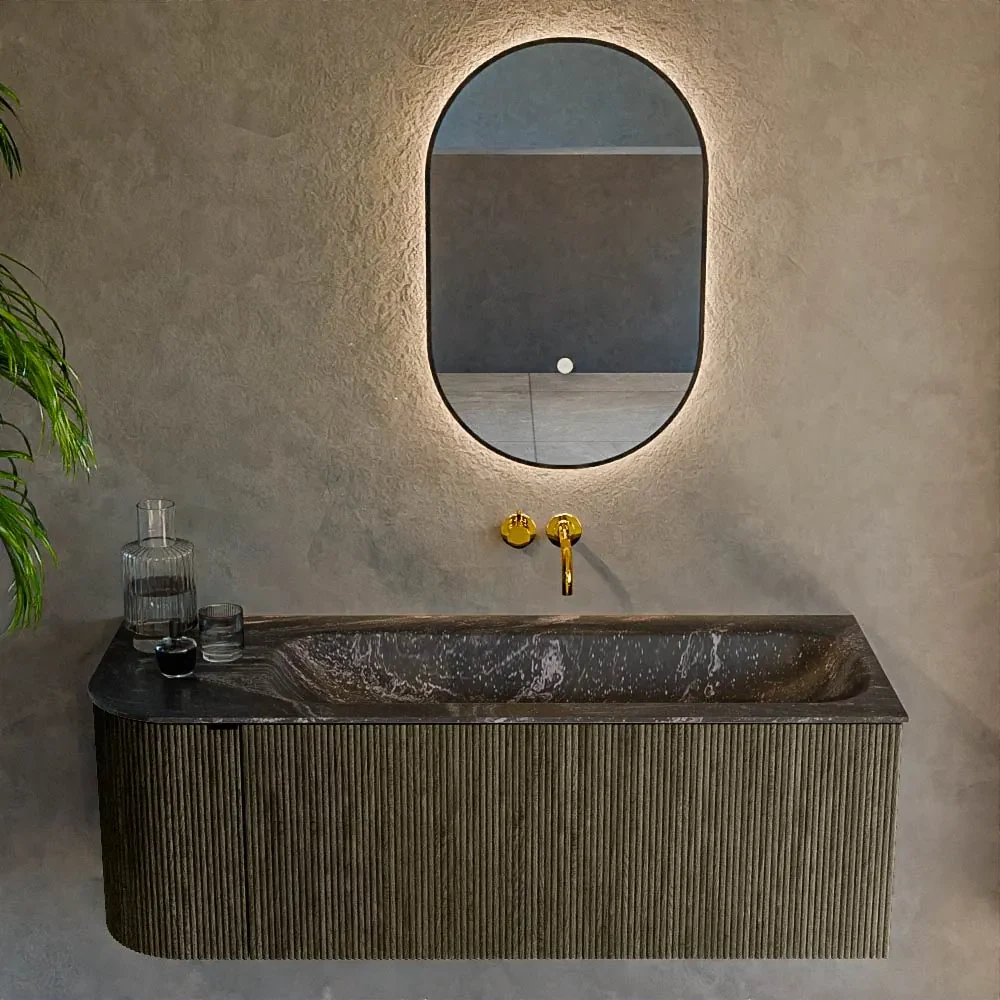Mondiaz Kurve-dlux 125cm badmeubel ronding links shadow met 1 lade en deur en wastafel big medium rechts zonder kraangat lava