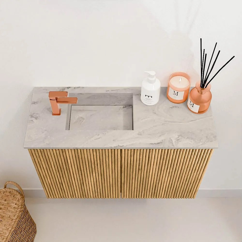 Mondiaz Joya DLux 60cm toiletmeubel oak met wastafel faye links 1 kraangat glace