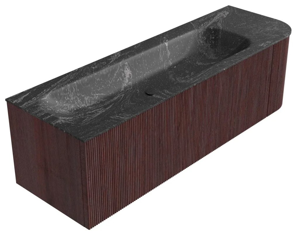 Mondiaz Kurve-dlux 145cm badmeubel ronding rechts ruby met 1 lade en deur en wastafel big large links zonder kraangat lava