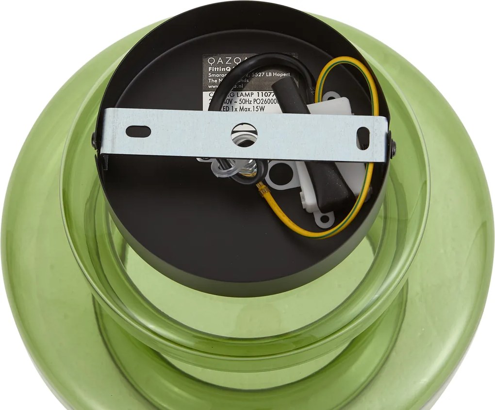 Retro plafondlamp zwart met groen glas - Denise