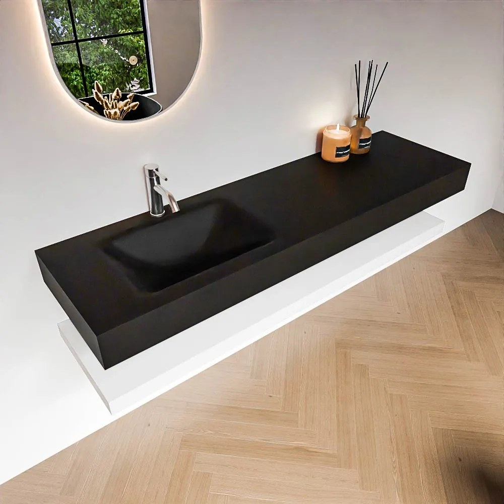 Zaro Alan badmeubel 160cm met planchet talc en vrijhangende wastafel cloud links 1 kraangat urban