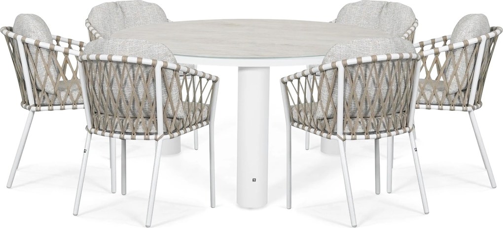Tuinset Ronde Tuintafel 6 personen 150 cm Rope Wit  Lifestyle Garden Furniture Morano/Arancia