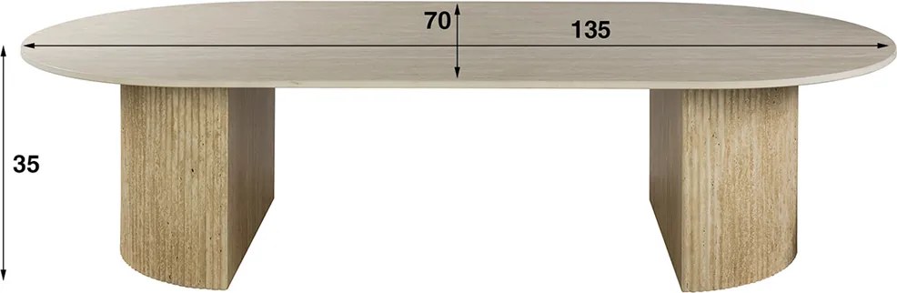 Salontafel Travertin Halve Maan Frame - 135 X 70cm.