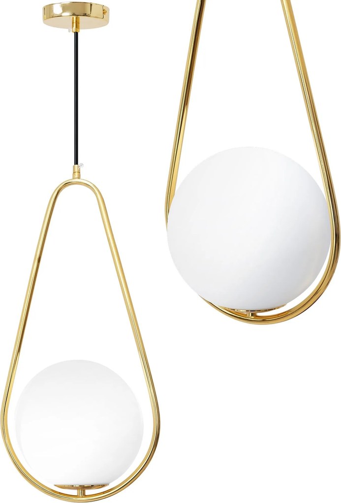 Plafondlamp Hangende Glazen Bol Wit Goud APP472-1CP