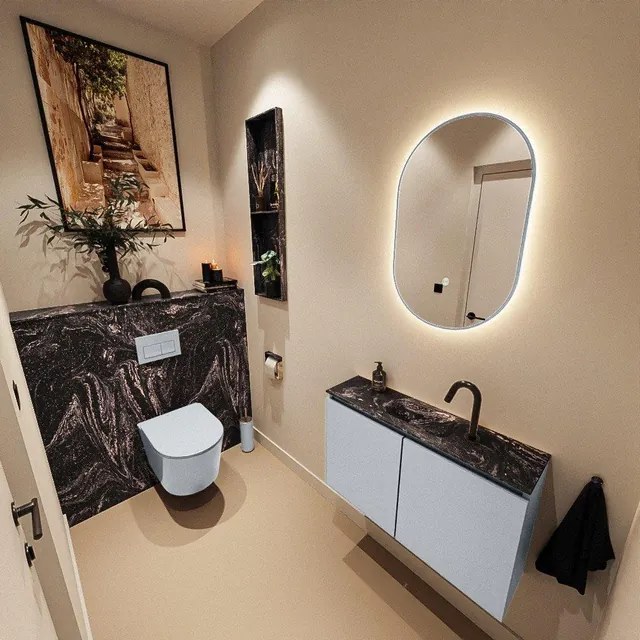 MONDIAZ TURE-DLUX 80cm toiletmeubel Clay. EDEN wastafel Lava positie midden. Met 1 kraangat. TUREDX80CLAM1LAV