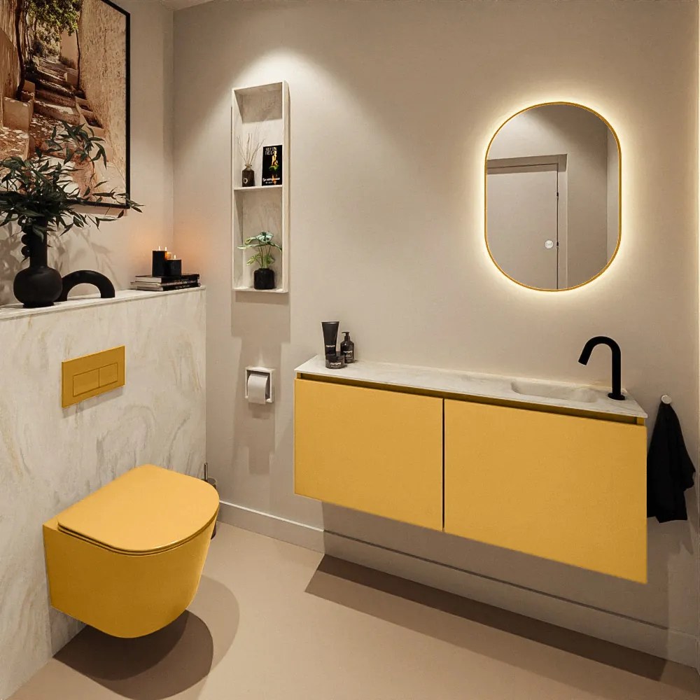 Mondiaz Ture DLux toiletmeubel 120cm ocher met wastafel ostra rechts met kraangat