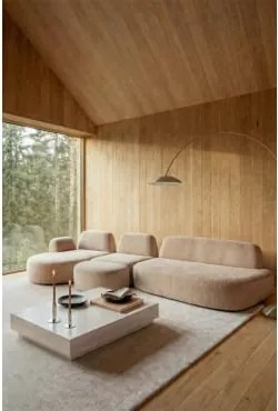 Modulaire Linker Chaise Longue Bank Van 3 Delen Met Hoekmodule En Gestoffeerde Poef Giorgia Chenille Licht Zandbruin - Sklum