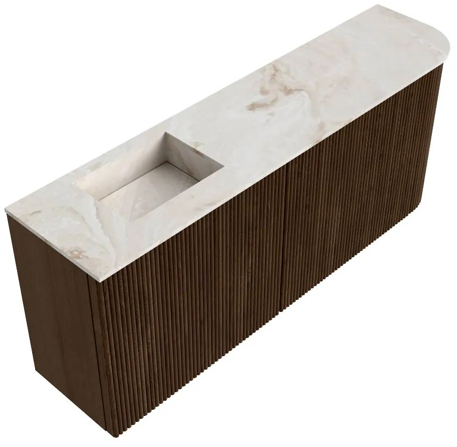 Mondiaz Joya DLux 100cm toiletmeubel ronding rechts walnut met wastafel faye links 1 kraangat frappe