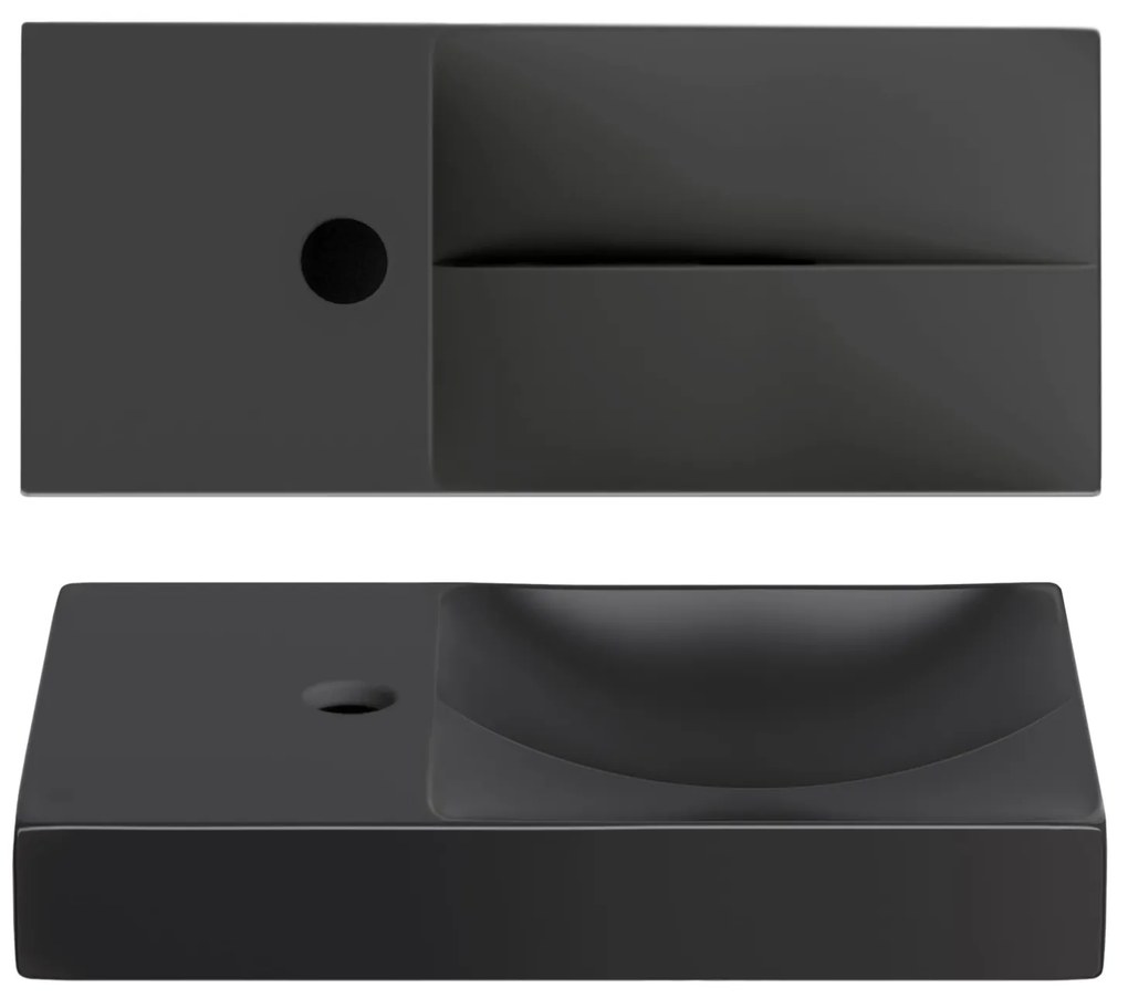 Clou Vale keramische fontein 45cm met kraangat links zwart mat
