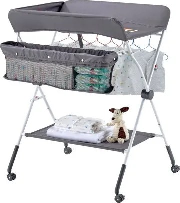 VEVOR Verschoontafel, opvouwbare verschoontafel met zijmand, in hoogte verstelbare, draagbare verschoontafel met vergrendelbare wielen, multifunctionele opbergorganizer voor de kinderkamer, donkergrijs