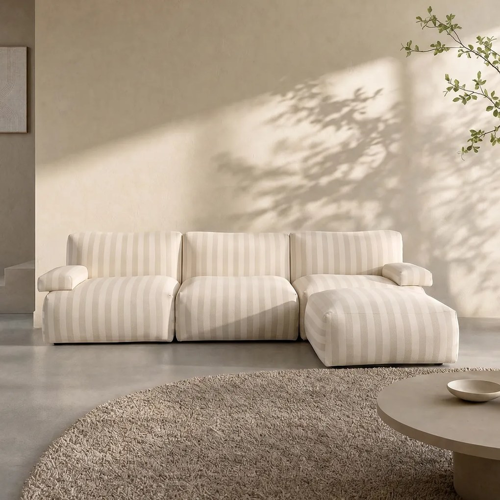 Modulaire Bank Met Hocker Strepen Beige Wit