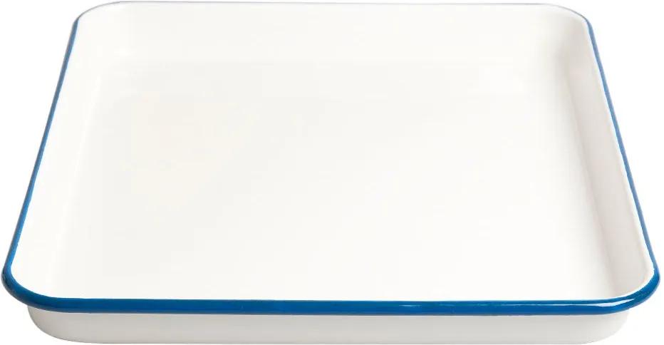 Dienblad, emaille, blauw, 27 x 31 x 3 cm