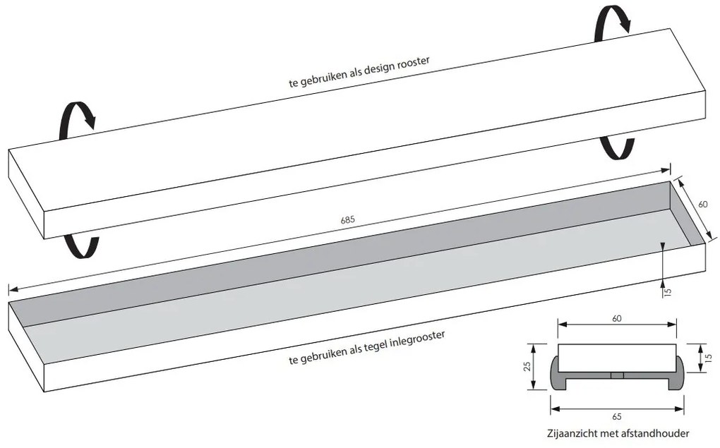 Brauer los multifunctioneel tegelinlegrooster 70cm RVS geborsteld