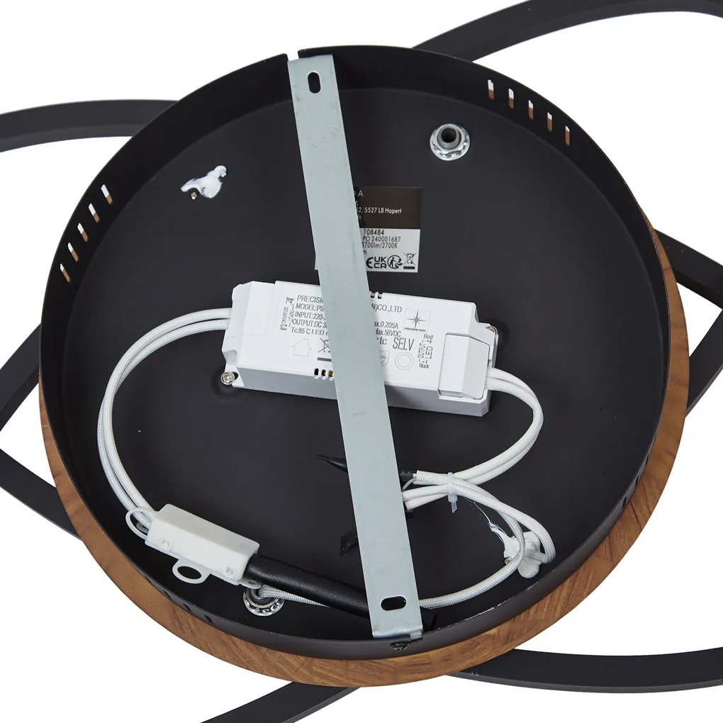 Plafondlamp zwart met walnoot hout incl. LED 3-staps dimbaar 2-lichts - Kane