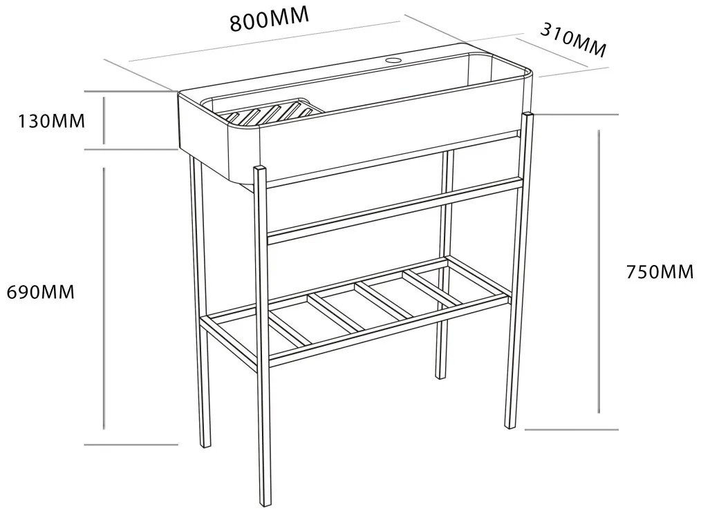 Badstuber Delta witte wastafel 80x31x80cm met zwarte poten