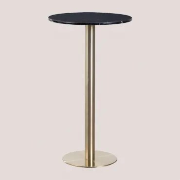 Ronde Hoge Bartafel Ø60 Cm In Natuurlijk Steen Xiren Nero Marquina Marmer - Geborsteld Goud - Sklum