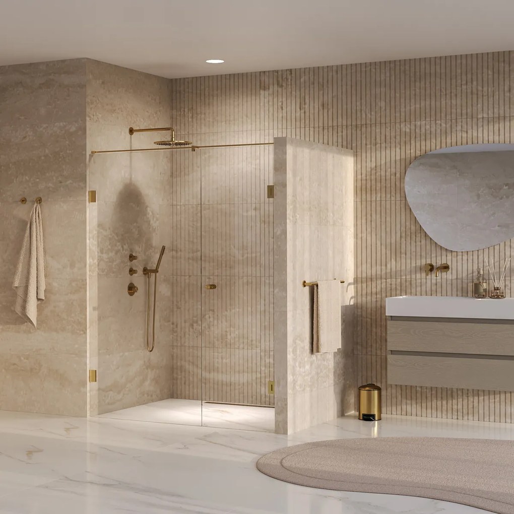 Brauer Void Carving profielloze nisdeur 150cm met draaideur 70cm aan muur messing geborsteld PVD