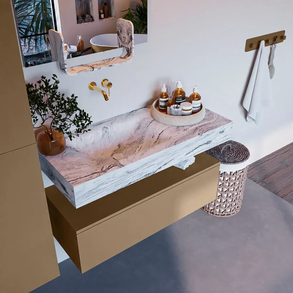 Mondiaz Alan DLux badmeubel 100cm oro 1 lade met wastafel glace links zonder kraangat