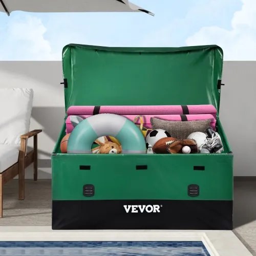 VEVOR Openlucht Opbergdoos, 660 L 155x63x75 cm Dekdoos met Gegalvaniseerd Frame, Waterbestendig Luchtdoorlatend Dek Opbergdoos, PE Zeildoek Terras Opbergdoos, voor Kamperen Tuin Zwembad, Bruin &amp; Blauw