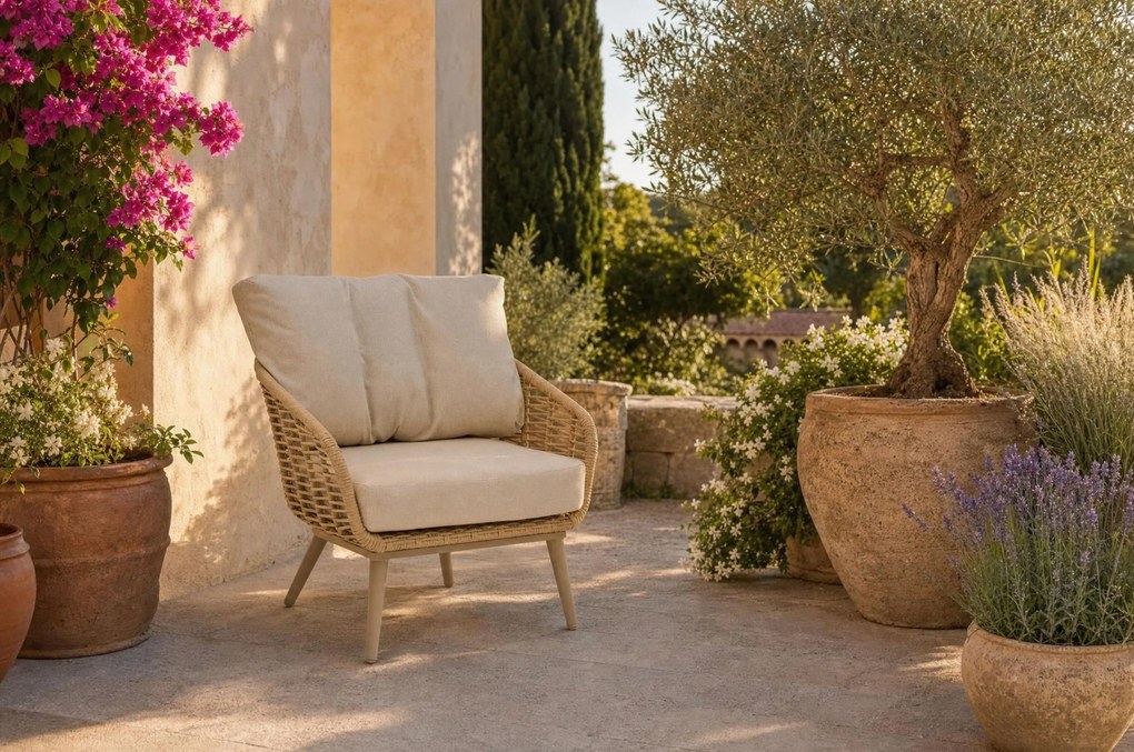 Stoel en Bank Loungeset 5 personen Aluminium/rope Taupe Coco Vinci