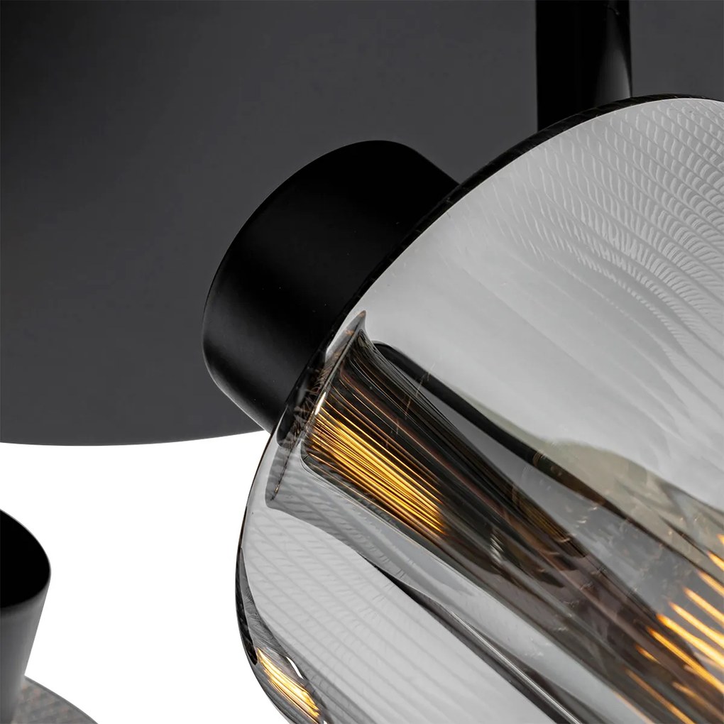Smart plafondSpot / Opbouwspot / Plafondspot zwart met smoke glas rond 3-lichts verstelbaar incl. 3 wifi A60 - Laura E27 Binnenverlichting Lamp