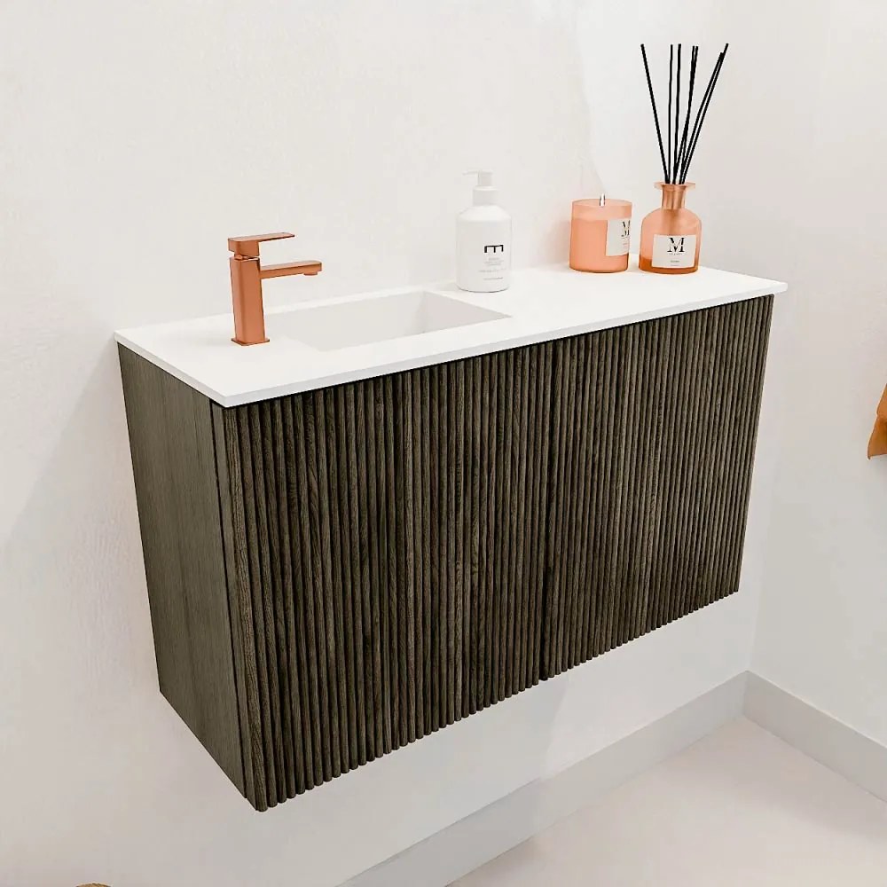 Mondiaz Joya 70cm toiletmeubel shadow met wastafel faye links 1 kraangat talc