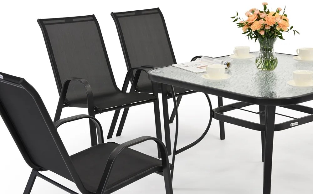 Tuintafel Modena zwart voor 6 personen met vierkante tafel Garden Point