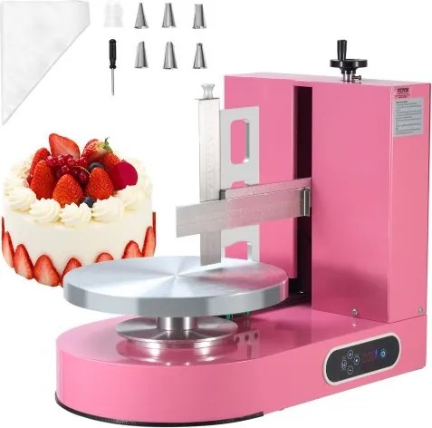 VEVOR Verstelbare Taartcrème Smeermachine, Elektrische Taartdecoratiemachine voor het Smeren, Bekleden en Smeren van Taartglazuur, voor Taarten van 15-35 cm, Roze
