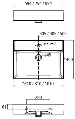 Muebles Veneto keramische wastafel 100x46cm met 1 kraangat wit