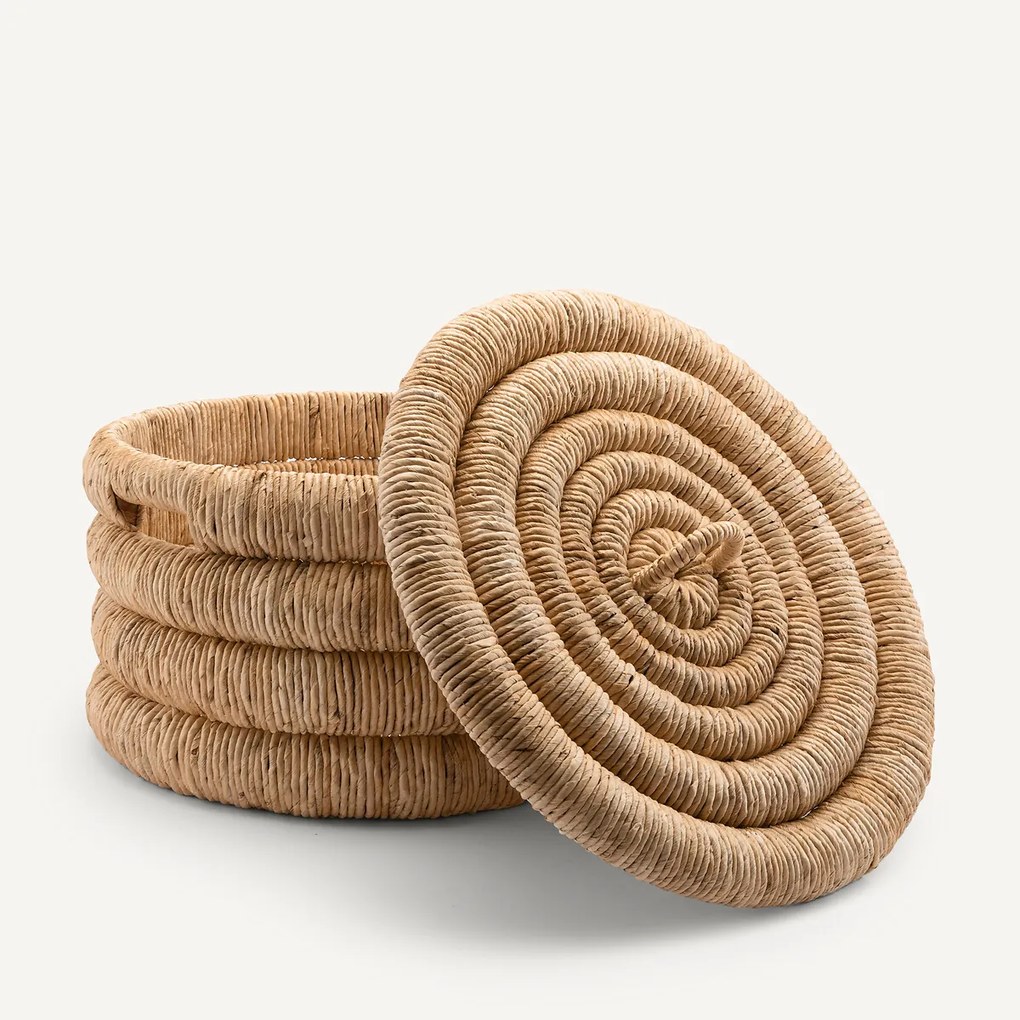 Gevlochten ronde mand met deksel, Marilo