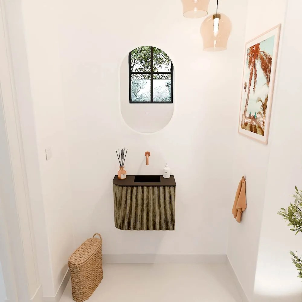 Mondiaz Joya 50cm toiletmeubel ronding links dusk met wastafel faye rechts zonder kraangat urban