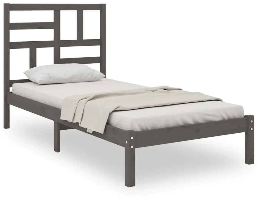 vidaXL Bedframe massief hout grijs 75x190 cm 2FT6 Small Single