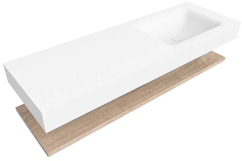 Zaro Alan badmeubel 140cm met planchet washed oak en vrijhangende wastafel cloud rechts 1 kraangat talc
