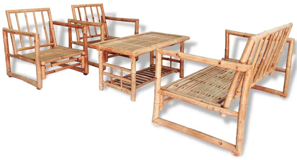 vidaXL 4-delige Loungeset met kussens bamboe