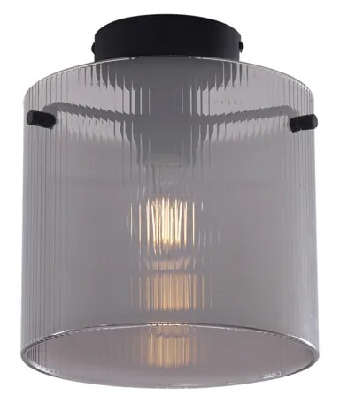 Art Deco plafondlamp zwart met smoke glas - Laura