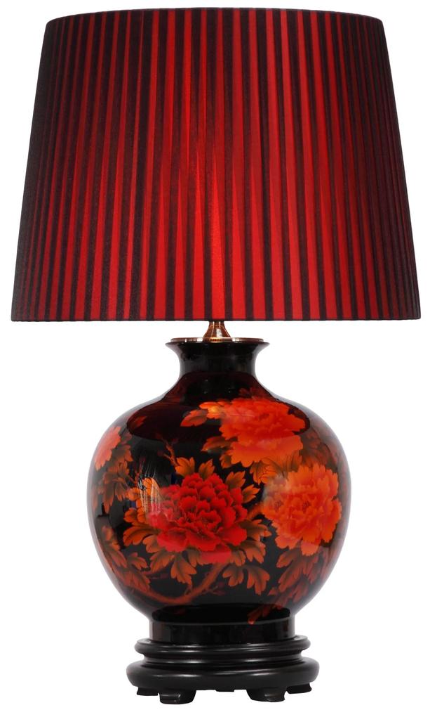 Fine Asianliving Chinese Tafellamp Porselein Rode Pioenen Zwart