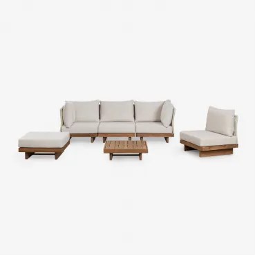 Woonkamerset Met Een Modulaire Hoekbank In 4 Delen, Salontafel En Voetenbank In Dailin Acaciahout Acacia Bruin - Sklum