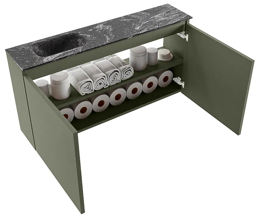 Mondiaz Ture DLux toiletmeubel 100cm army met wastafel lava links met kraangat