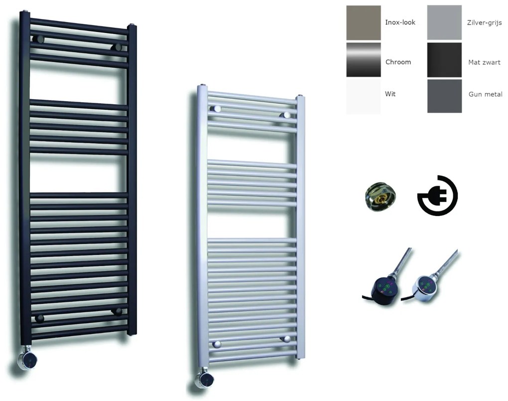 Sanicare elektrische design radiator 45x112cm inox look met thermostaat links chroom