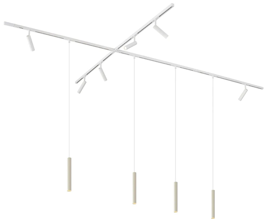 Modern railsysteem met 6 spots en 4 hanglampen beige met wit 1-fase - Slimline Uzzy Keno