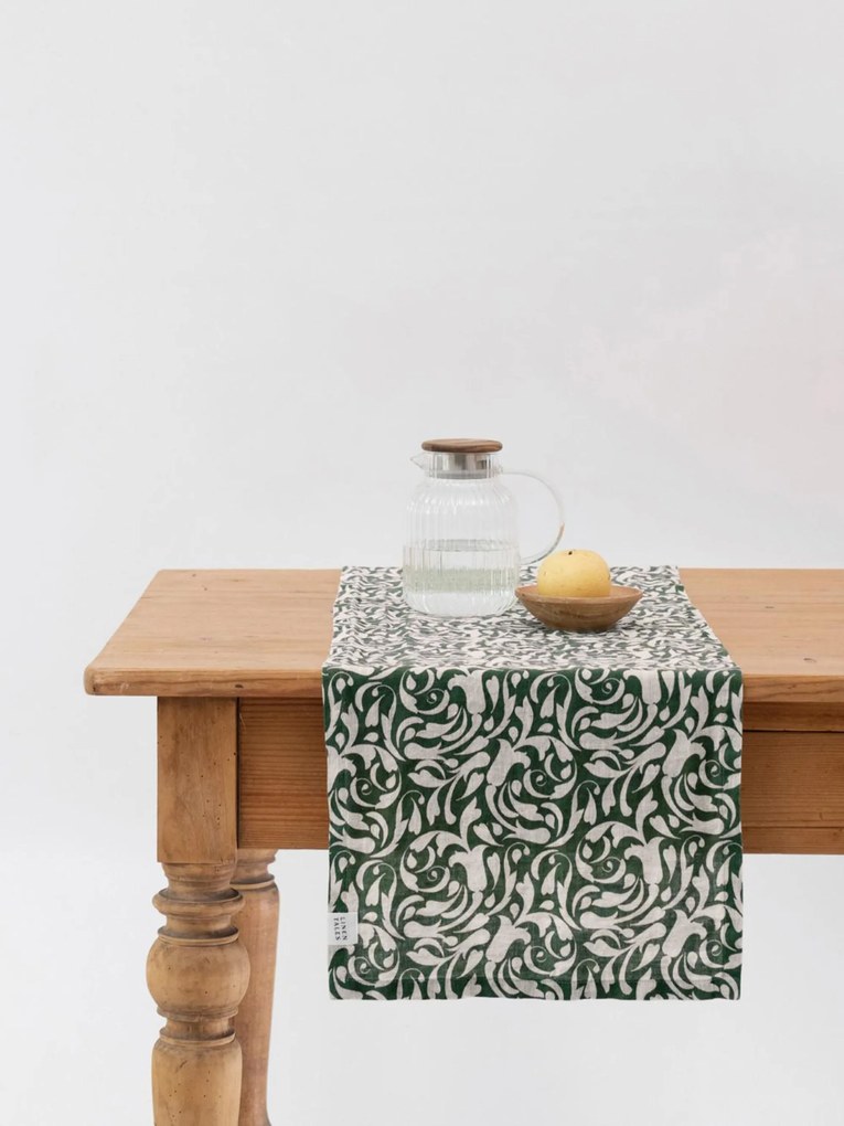 Linnen tafelloper Evergreen Damask