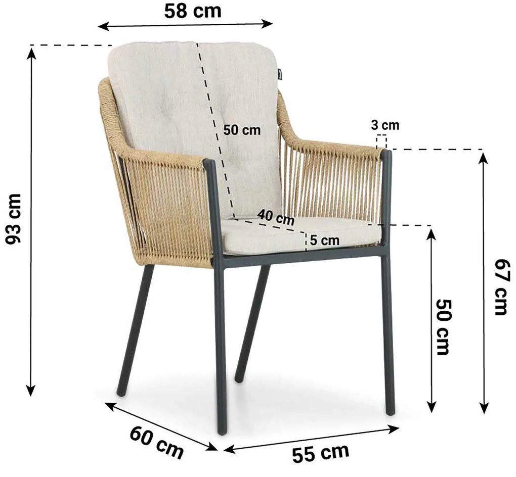 Tuinstoel Aluminium/rope Zwart Hartman Cairo