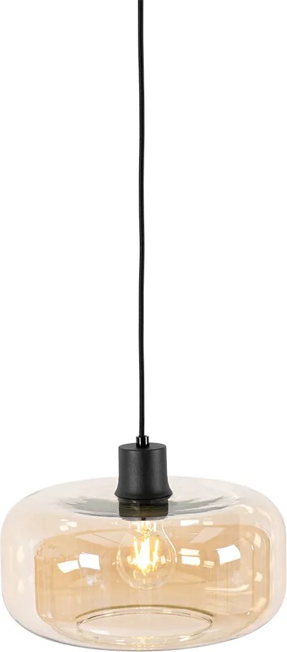 Smart hanglamp zwart met amber glas incl. Wifi A60 - Bizle