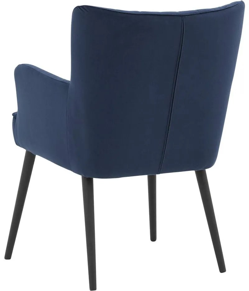 Goossens Eetkamerstoel Rob blauw velvet stof met armleuning, urban industrieel